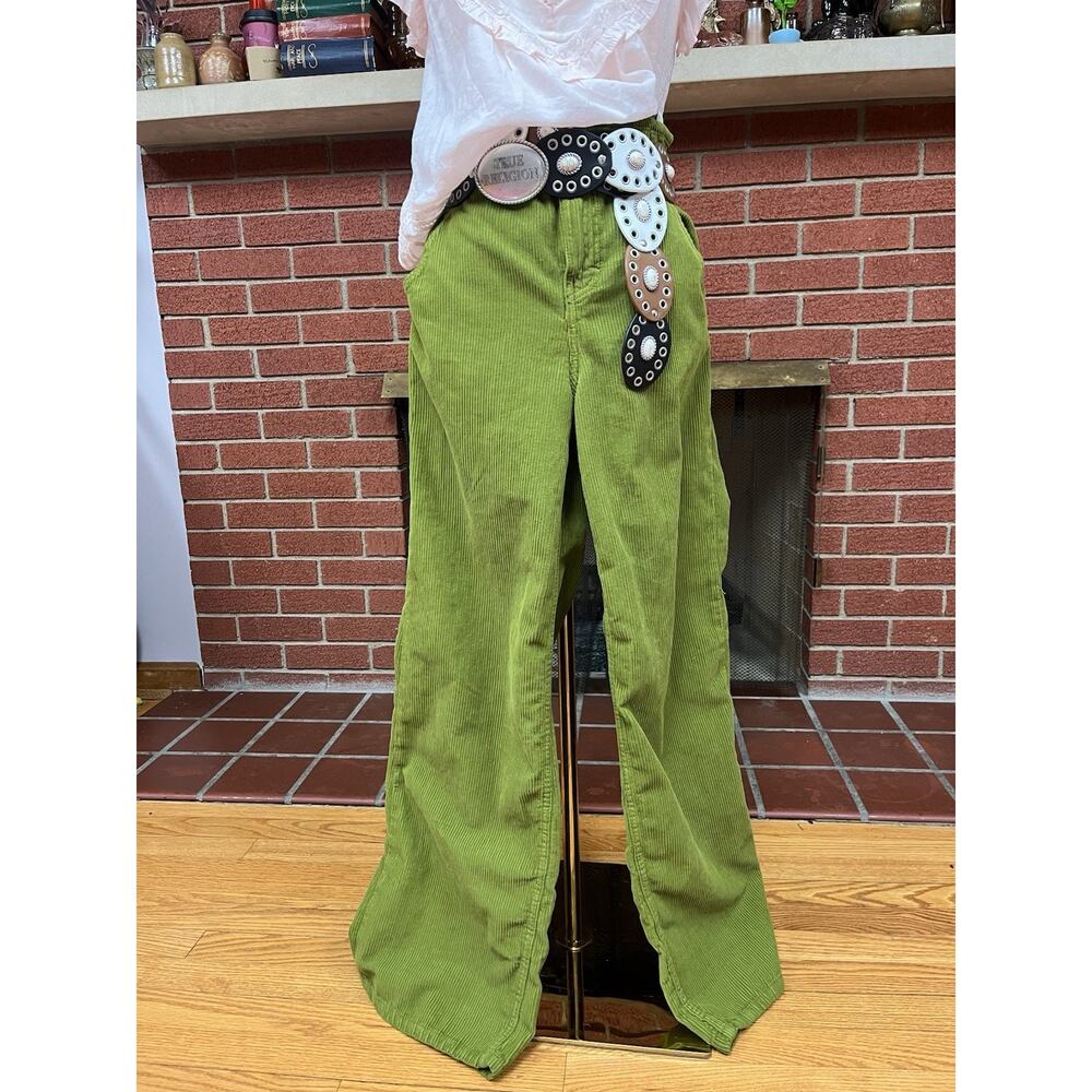Free people olive corduroy Wide Legs Boho Whimsical Whimsigoth Earthy Jungle - Picture 1 of 2